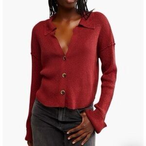 Free People Ella Button-Up Sweater In Russet Acorn Size XS